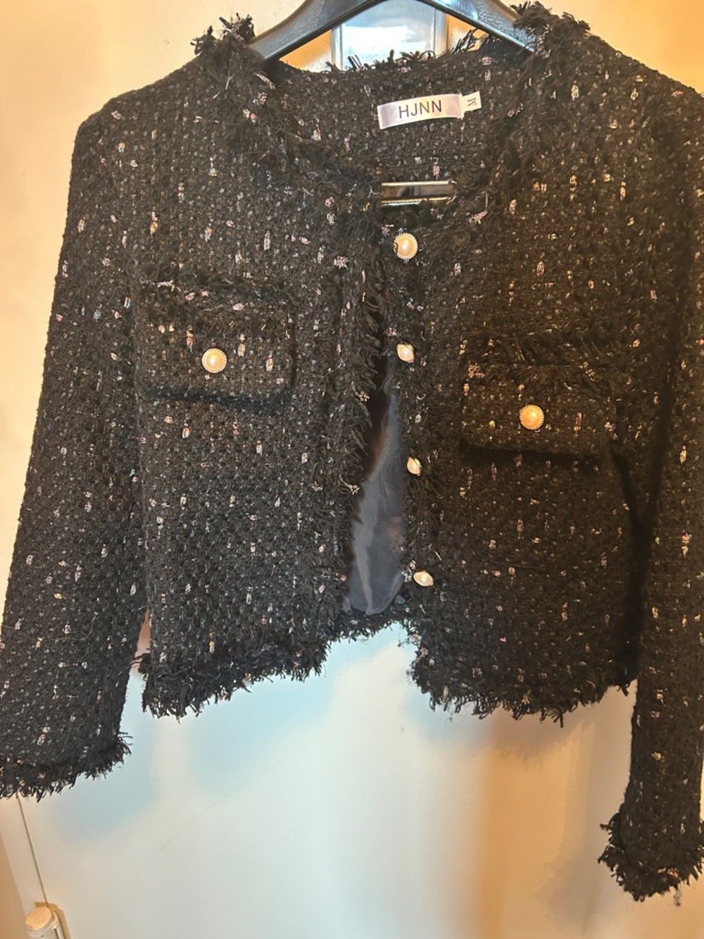 HJNN Black Tweed Fringe Pocket Blazer